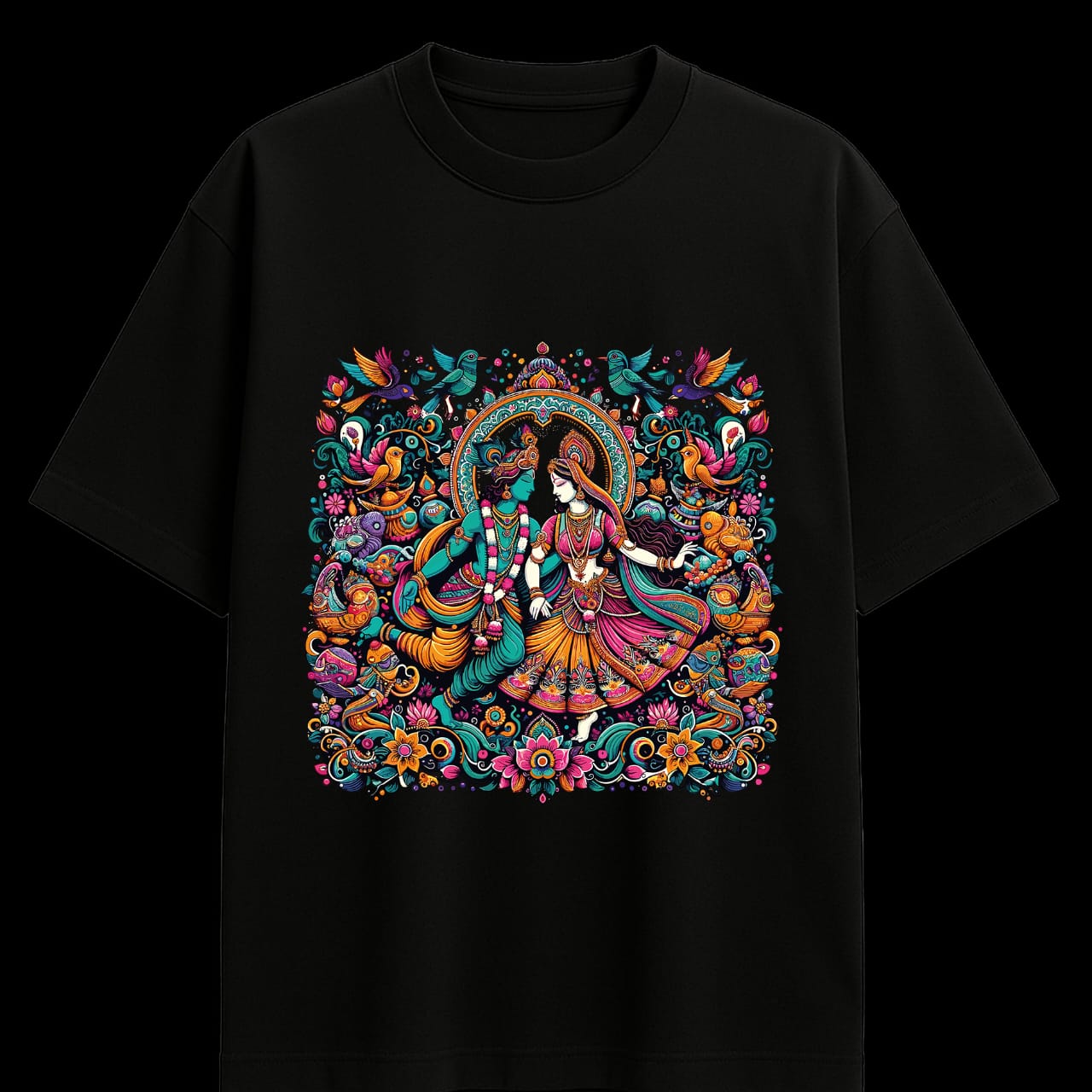 Divine Love Oversized Tee – Krishna x Radha Edition | Oversized Fever