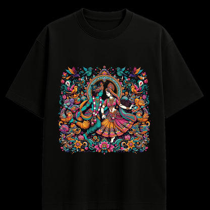Divine Love Oversized Tee – Krishna x Radha Edition | Oversized Fever