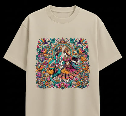 Divine Love Oversized Tee – Krishna x Radha Edition | Oversized Fever