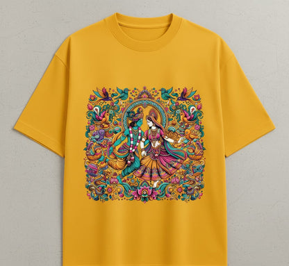 Divine Love Oversized Tee – Krishna x Radha Edition | Oversized Fever
