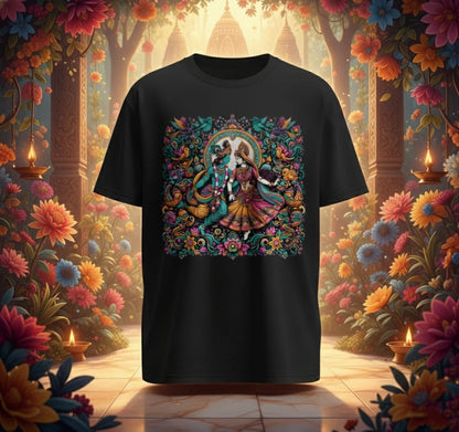 Divine Love Oversized Tee – Krishna x Radha Edition | Oversized Fever