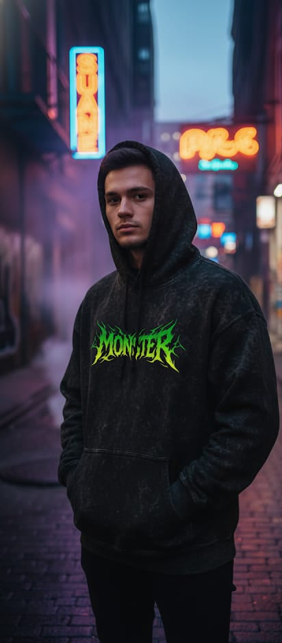 Urban Monster – Neon Core Hoodie | Acid Wash Unisex Hoodi